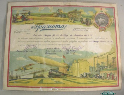 Pasarel Certificate Of Honor Of The Central Committee Of Odessa