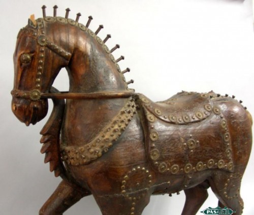 Pasarel - Large Antique Burmese Wooden Horse Figure, Early 19th Century.