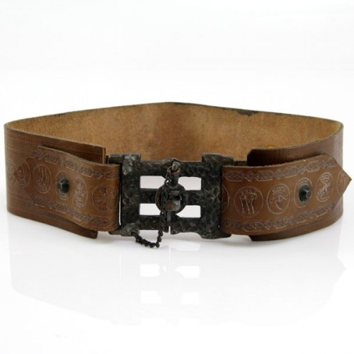 Pasarel - Rare Maskit Leather Belt With Bronze Buckle, Israel, 1950’s.